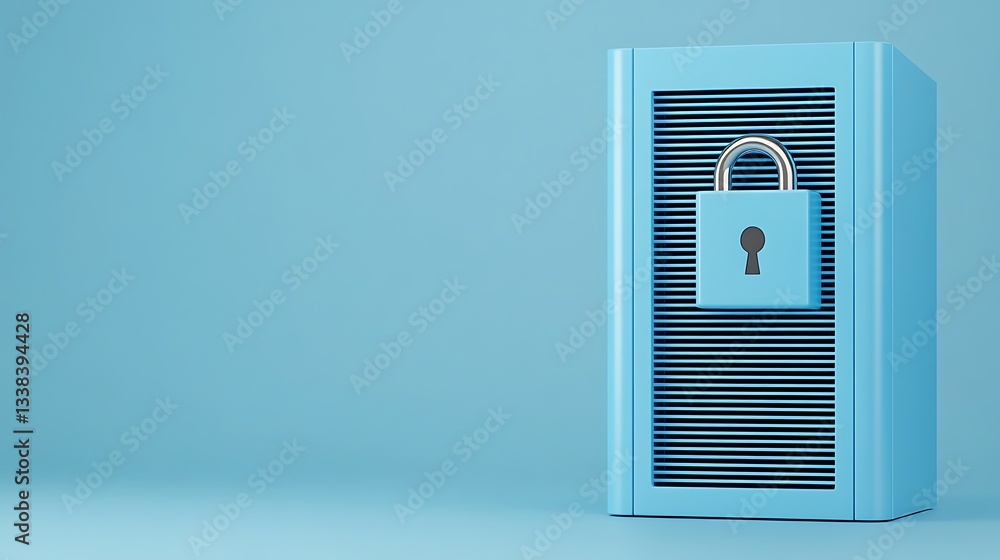Poster secure storage solution with padlock on light blue background in minimalistic style