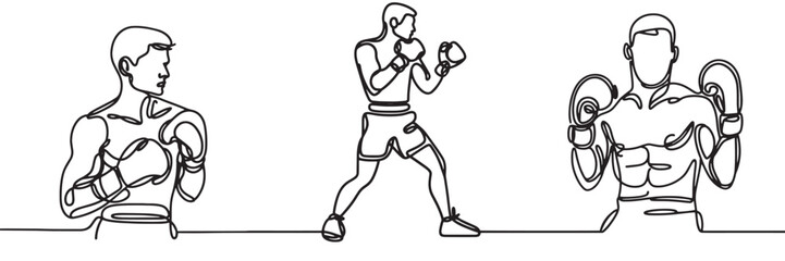 Vector hand drawn vector illustration Set of  Boxer athlete  one line drawing illustration