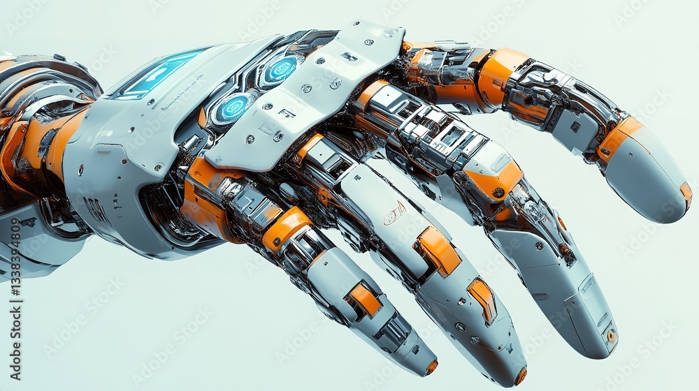 Poster a futuristic autonomous robotic arm performing precision assembly.