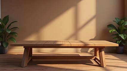 Obraz premium Timeless Elegance Rich Tones on Wooden Table, Realistic 3D Render with Walnut Warmth, Dynamic Light and Shadow