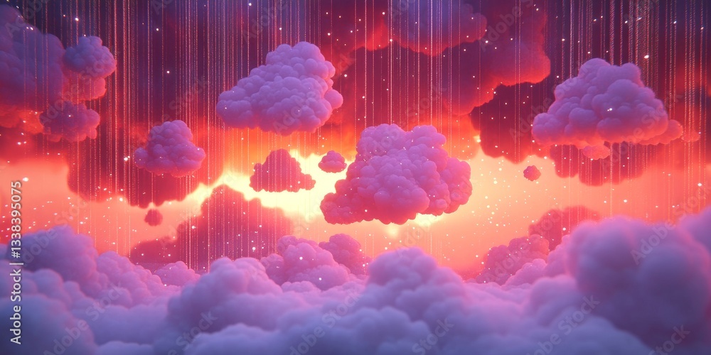 Poster ethereal cloudscape with data streams, abstract background for cloud computing and multimedia