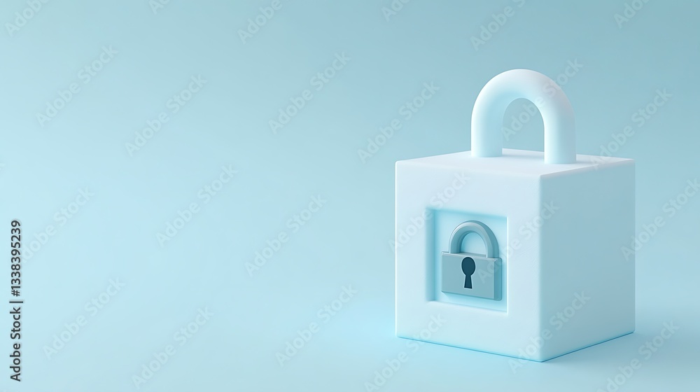 Poster simple blue lock icon with minimalist design and soft background for security and protection concept