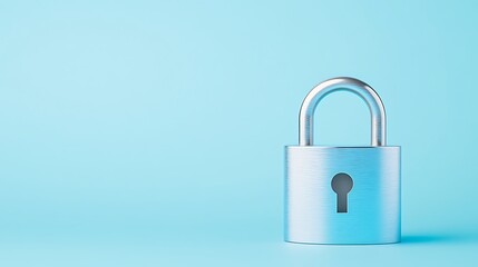 Naklejka premium Silver padlock on a light blue background illustrating security, protection, safety, and privacy concepts