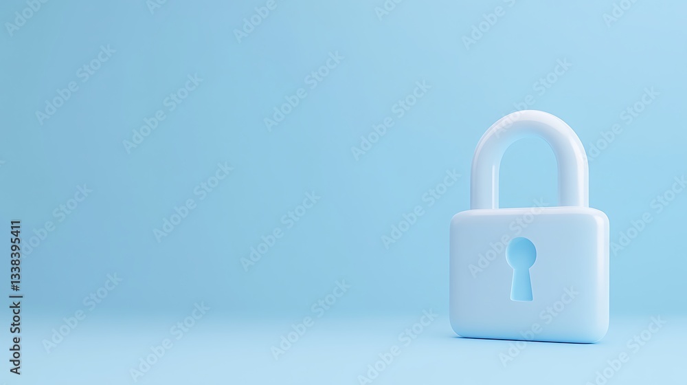 Poster simple white padlock on soft blue background symbolizing security and protection in digital and phys