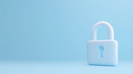 Fototapeta premium Simple White Padlock on Soft Blue Background Symbolizing Security and Protection in Digital and Physical Spaces