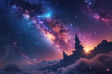 Naklejka premium Stunning Galaxy Background with Vibrant Starscape and Cosmic Scenery
