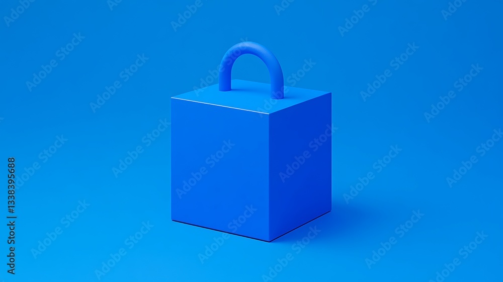 Aufkleber solid blue cube with handle on a vibrant blue background for modern design concepts and creative pro
