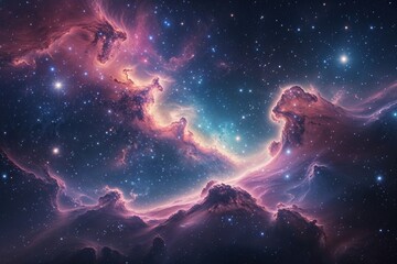 Fototapeta premium Breathtaking Cosmic Landscape with Vibrant Nebula and Shimmering Stars in the Universe