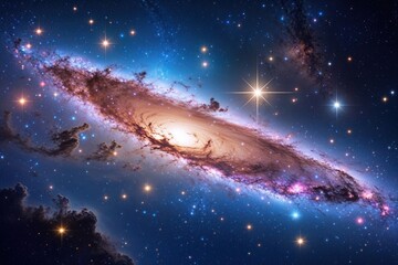 Fototapeta premium Stunning Galaxy Filled with Twinkling Stars and Vibrant Nebulae in Blue Cosmos