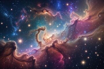 Fototapeta premium Mesmerizing Nebula and Glimmering Stars in a Vibrant Cosmic Galaxy
