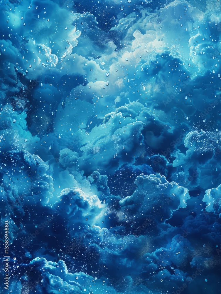 Poster tiny raindrops in a vibrant blue fall from some of the clouds, adding a touch of movement