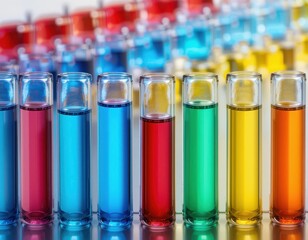 Colorful Liquid Samples in Test Tubes Science Experiment Research Lab