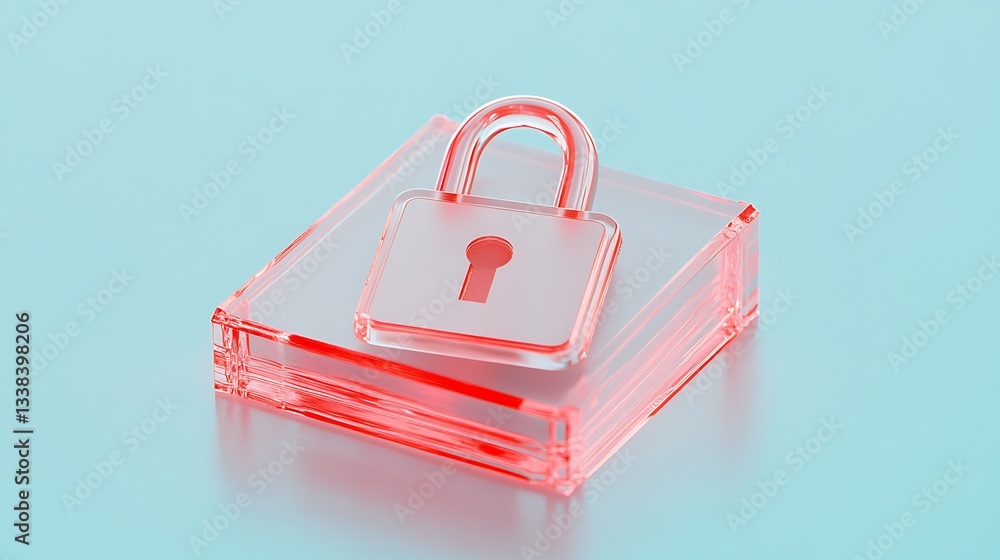 Aufkleber transparent pink lock with keyhole on a smooth blue background symbolizing security and privacy conc