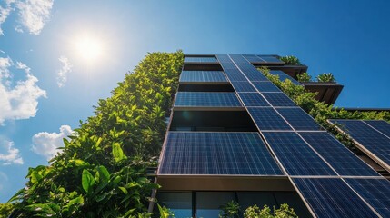 Solar panels on a futuristic sustainable building