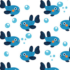 cute blue fish pattern with bubbles