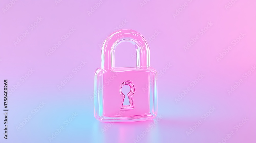 Poster vibrant pink transparent padlock on colorful background representing security and privacy concepts