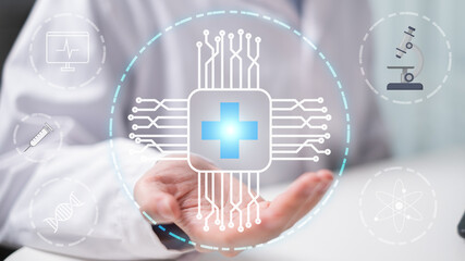 Doctor medical technology innovation artificial intelligence healthcare hospital science digital futuristic concept