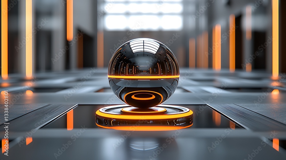 Poster reflective sphere futuristic setting modern technology design