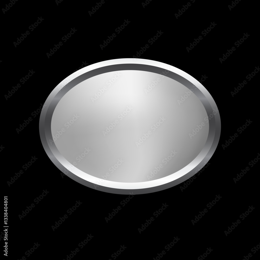 Poster silver button of ellipse shape with frame vector illustration. realistic isolated website element, p