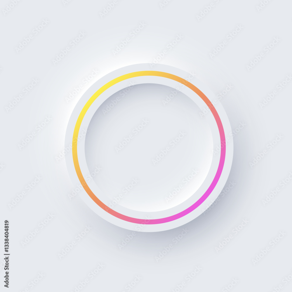 Poster round color frame with illuminated neon border on white background. glowing white circle frame with 