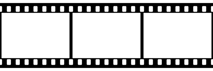 Empty film strip frame. Blank cinema tape in black and white. Classic 35mm strip for photography, retro-themed designs, photo collage templates. Seamless vector illustration on transparent background.