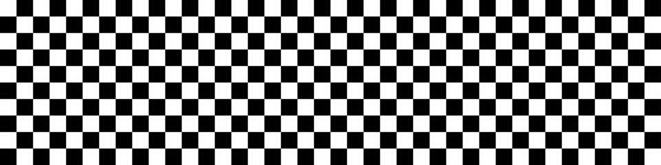 Fototapeta premium Checker background. Checkerboard seamless vector illustration. Black and white chess pattern. Grid geometric rectangle shape. Race flag. Retro mosaic floor. Abstract modern monochrome wallpaper.