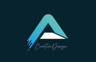 dot blue A cut letter alphabet logo icon design with dots gradient for business or company