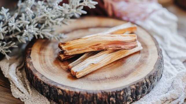 Palo santo wood isoteric scense sticks. Meditation or yoga cleansing concept design