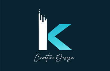 dot blue K cut letter alphabet logo icon design with dots gradient for business or company