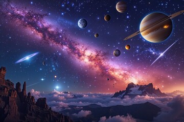 Fototapeta premium Dazzling Night Sky Featuring Unique Planets and Stunning Celestial Wonders