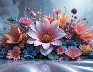 Delicate Pastel Flowers Bouquet A Stunning Arrangement of Soft Pink Peach and Blue Blooms