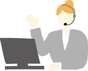 インカムをした女性オペレーターのフラットイラスト
