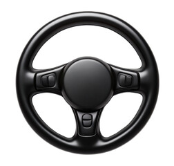 Detailed view of a black steering wheel design on a transparent background, cut out