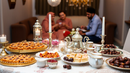 The table is prepared for the celebration of a traditional religious holiday