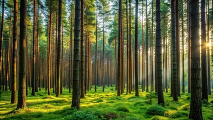 Fototapeta premium Dense forest with tall trees and a blurred background, landscape, outdoors, landscape