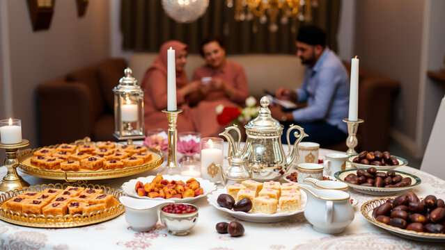 The table is prepared for the celebration of a traditional religious holiday