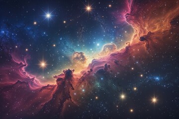 Fototapeta premium Vibrant Cosmic Nebula and Luminous Stars Stunning Realistic Space Background