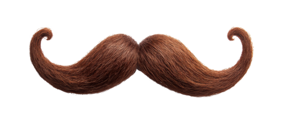Creative brown mustache with unique curly ends on a white background