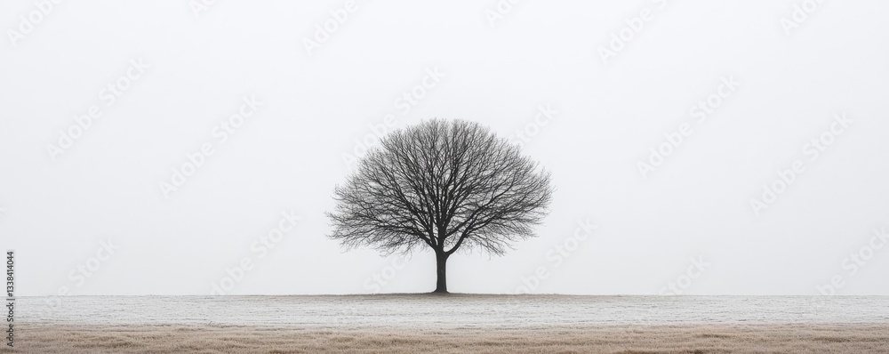 Poster negative space design abstract background idea. a solitary tree stands in a minimalistic landscape u