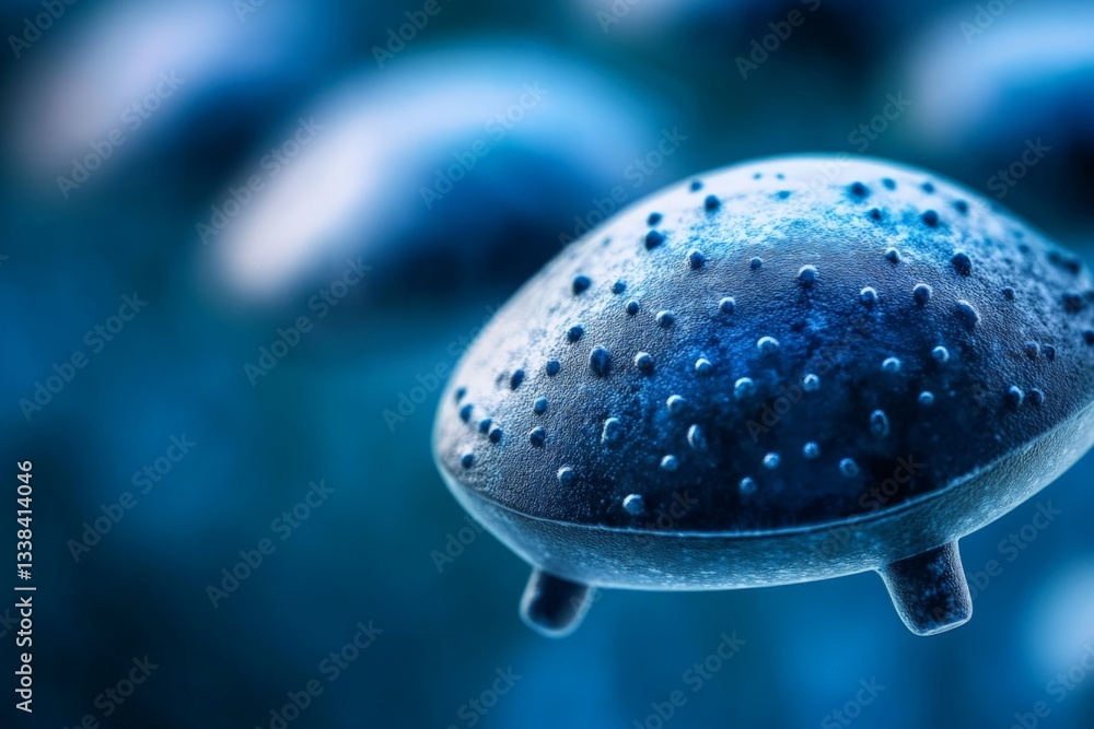 Aufkleber Microscopic view of microorganisms floating in a blue, abstract environment during laboratory analysis