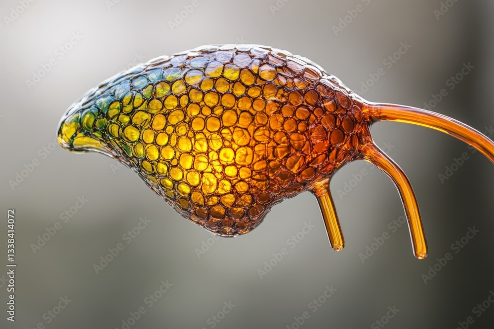 Poster nature's intricate glass-like structure illuminated by soft light in a blurred outdoor setting