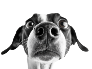 Dog with a curious expression against a white background on a transparent background, cut out