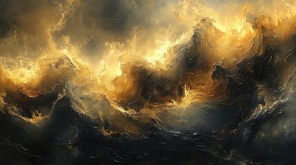 Naklejka premium Golden Cosmic Nebula Abstract Space Backgrounds