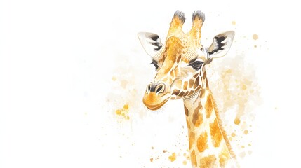 Watercolor Portrait of a Gentle Giraffe Head