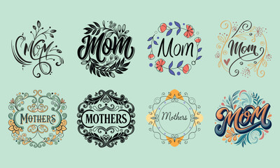 mothers day typography illustration Mother's Day card, elegant pink calligraphy, dark gray background, minimalist design, cursive lettering, decorative swirls, greeting card typography,