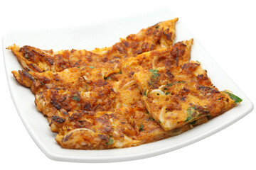 Korean Crispy Kimchi Pancake on White Plate