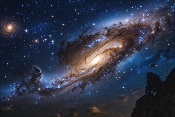 Fototapeta premium Exploring the Hidden Wonders of Celestial Galaxies Under the Night Sky