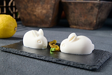 Little white rabbit shaped milk jelly