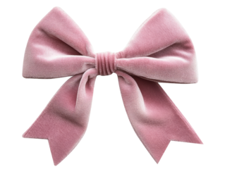 Stylish pink velvet bow with soft texture and elegant design on a transparent background, cut out