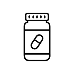 Fototapeta premium a simple line art of a medicine bottle with a capsule symbol on it. Ideal for health, medicine, or supplement-related designs